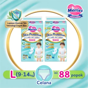 Merries Skin Protection Popok Bayi Celana L 44 Twinpack — Diapers Pants Lembut & Anti Iritasi