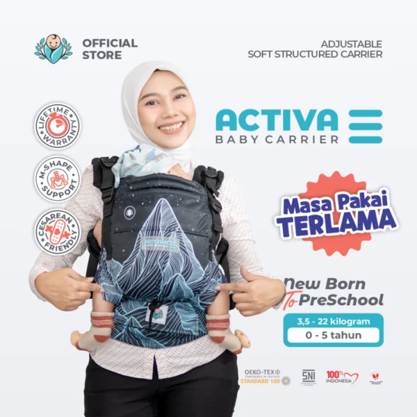 BAYIKU.ID Activa Mark 3 Gendongan Bayi M-Shape SSC Adjustable — Ergonomis Newborn hingga 5 Tahun