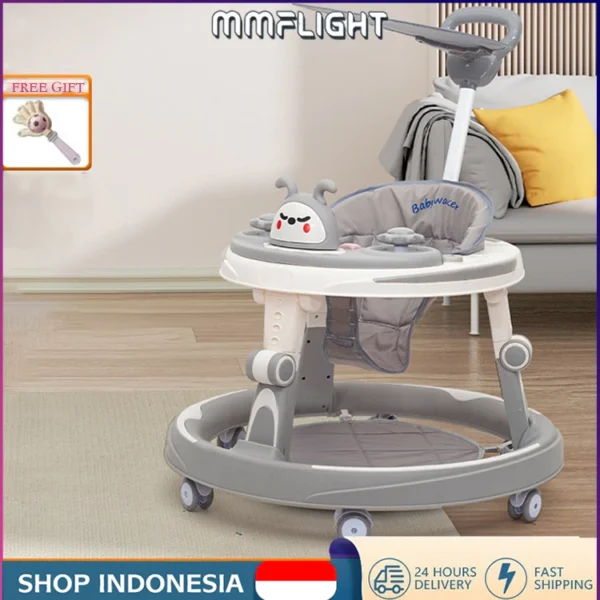 Mmflight Baby Walker Lipat Musik — Alat Bantu Jalan Bayi Multifungsi, Nyaman & Seru