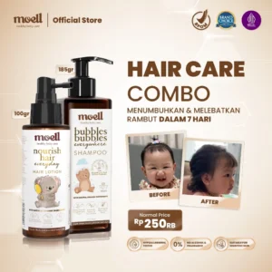 Moell Hair Care Shampoo 185gr & Hair Lotion 100ml – Perawatan Rambut Anak & Bayi dengan Panax Ginseng, Minyak Kemiri & Biotin