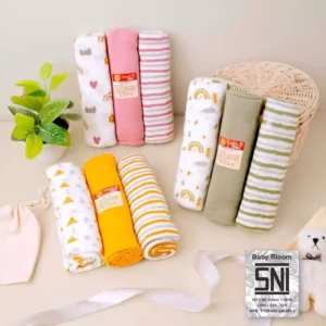 Baby Bloom - 3 Pcs Bedong Bayi Baru Lahir Bahan Kaos 110 x 90 Serian SNI